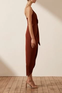 Shona Joy DRESSES LUXE TIE FRONT COCKTAIL DRESS - SANGRIA