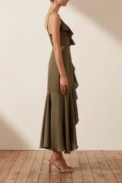 Shona Joy DRESSES LUXE BIAS FRILL WRAP DRESS - PINE
