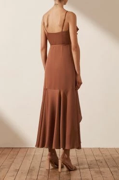 Shona Joy DRESSES LUXE BIAS FRILL WRAP DRESS - MOCHA