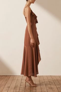 Shona Joy DRESSES LUXE BIAS FRILL WRAP DRESS - MOCHA