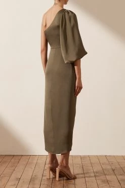 Shona Joy DRESSES LUXE TIE FRONT ONE SHOULDER DRESS - PINE