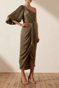 Shona Joy DRESSES LUXE TIE FRONT ONE SHOULDER DRESS - PINE