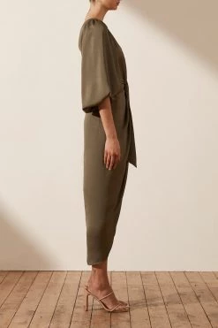 Shona Joy DRESSES LUXE TIE FRONT ONE SHOULDER DRESS - PINE