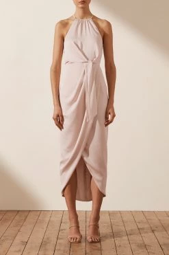 Shona Joy LUXE TIE FRONT SLEEVELESS MIDI DRESS - PORCELAIN DRESSES