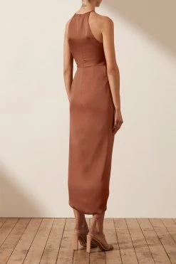 Shona Joy LUXE TIE FRONT SLEEVELESS MIDI DRESS - MOCHA