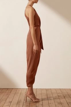 Shona Joy LUXE TIE FRONT SLEEVELESS MIDI DRESS - MOCHA