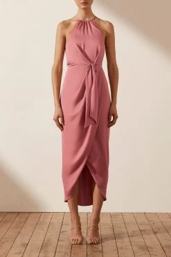 Shona Joy LUXE TIE FRONT SLEEVELESS MIDI DRESS - ROSE DRESSES
