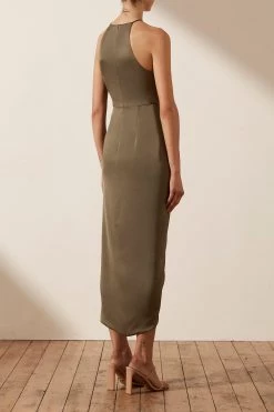 Shona Joy LUXE TIE FRONT SLEEVELESS MIDI DRESS - PINE DRESSES