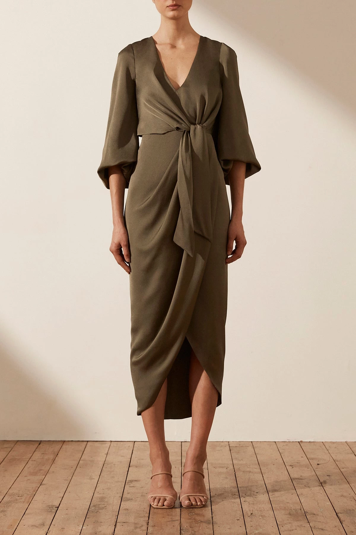 Shona Joy LUXE TIE FRONT BALLOON SLEEVE MIDI DRESS - PINE DRESSES 2 Shona Joy LUXE TIE FRONT BALLOON SLEEVE MIDI DRESS - PINE DRESSES