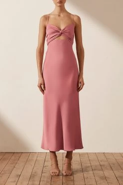 Shona Joy LUXE TWIST FRONT SLEEVELESS MIDI DRESS - ROSE