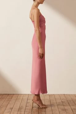 Shona Joy LUXE TWIST FRONT SLEEVELESS MIDI DRESS - ROSE