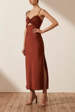 Shona Joy LUXE TWIST FRONT SLEEVELESS MIDI DRESS - SANGRIA DRESSES