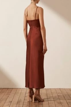 Shona Joy LUXE TWIST FRONT SLEEVELESS MIDI DRESS - SANGRIA DRESSES