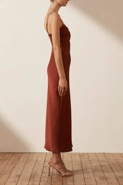 Shona Joy LUXE TWIST FRONT SLEEVELESS MIDI DRESS - SANGRIA DRESSES