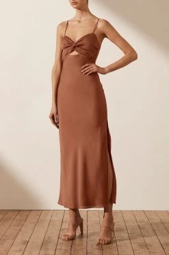 Shona Joy LUXE TWIST FRONT SLEEVELESS MIDI DRESS - MOCHA