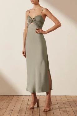 Shona Joy LUXE TWIST FRONT SLEEVELESS MIDI DRESS - EUCALYPTUS DRESSES