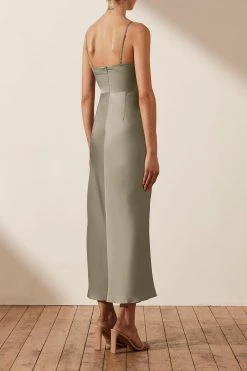 Shona Joy LUXE TWIST FRONT SLEEVELESS MIDI DRESS - EUCALYPTUS DRESSES