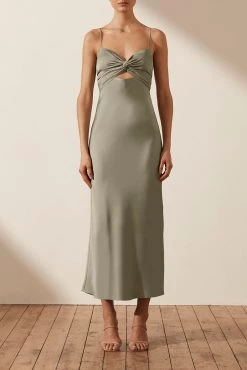 Shona Joy LUXE TWIST FRONT SLEEVELESS MIDI DRESS - EUCALYPTUS DRESSES