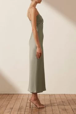 Shona Joy LUXE TWIST FRONT SLEEVELESS MIDI DRESS - EUCALYPTUS DRESSES