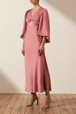 Shona Joy DRESSES LUXE TWIST FRONT BALLOON SLEEVE MIDI DRESS - ROSE