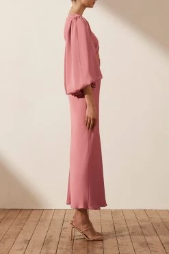 Shona Joy DRESSES LUXE TWIST FRONT BALLOON SLEEVE MIDI DRESS - ROSE