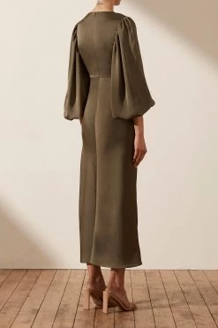 Shona Joy LUXE TWIST FRONT BALLOON SLEEVE MIDI DRESS - PINE 9 Shona Joy LUXE TWIST FRONT BALLOON SLEEVE MIDI DRESS - PINE