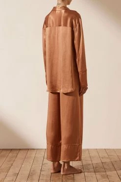 Shona Joy LA LUNE LOUNGE LONG SLEEVE SHIRT SET- COPPER BRIDESMAIDS