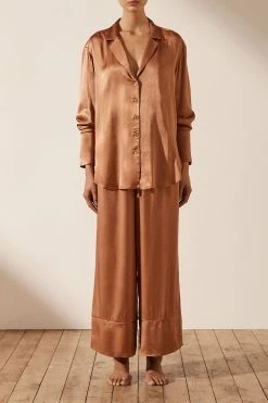 Shona Joy LA LUNE LOUNGE LONG SLEEVE SHIRT SET- COPPER BRIDESMAIDS