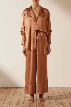 Shona Joy LA LUNE LOUNGE LONG SLEEVE SHIRT SET- COPPER BRIDESMAIDS