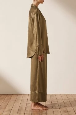 Shona Joy BRIDESMAIDS LA LUNE LOUNGE LONG SLEEVE SHIRT SET- WARM OLIVE