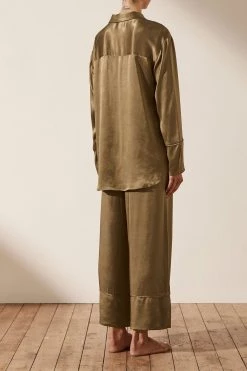 Shona Joy BRIDESMAIDS LA LUNE LOUNGE LONG SLEEVE SHIRT SET- WARM OLIVE