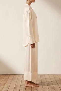 Shona Joy BRIDES LA LUNE LOUNGE LONG SLEEVE SHIRT SET- CREAM