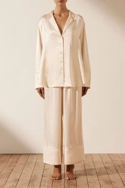 Shona Joy BRIDES LA LUNE LOUNGE LONG SLEEVE SHIRT SET- CREAM