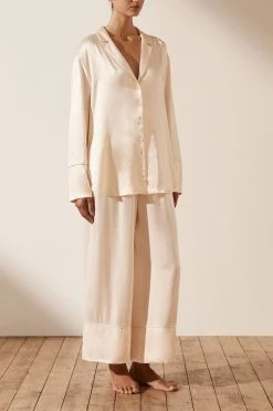 Shona Joy BRIDES LA LUNE LOUNGE LONG SLEEVE SHIRT SET- CREAM