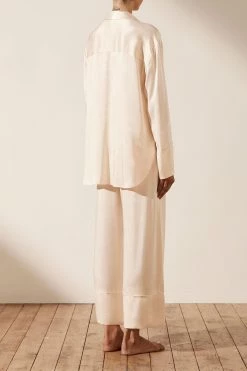 Shona Joy BRIDES LA LUNE LOUNGE LONG SLEEVE SHIRT SET- CREAM