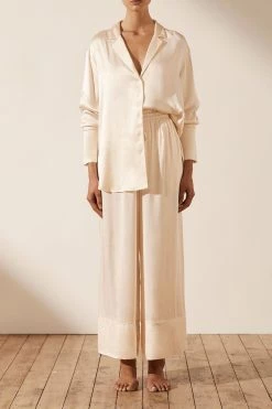 Shona Joy BRIDES LA LUNE LOUNGE LONG SLEEVE SHIRT SET- CREAM