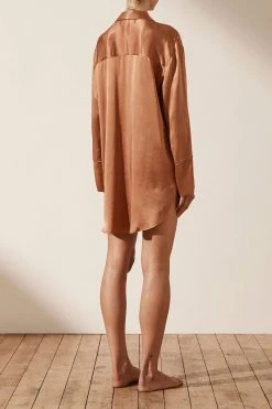 Shona Joy DRESSES LA LUNE LOUNGE SHIRT DRESS - COPPER