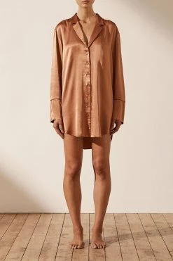 Shona Joy DRESSES LA LUNE LOUNGE SHIRT DRESS - COPPER