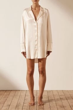 Shona Joy LA LUNE LOUNGE SHIRT DRESS - CREAM DRESSES