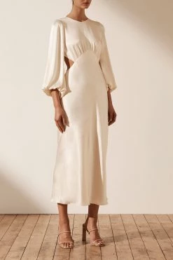 Shona Joy LA LUNE OPEN BACK BALLOON SLEEVE MIDI DRESS - CREAM 9 Shona Joy LA LUNE OPEN BACK BALLOON SLEEVE MIDI DRESS - CREAM