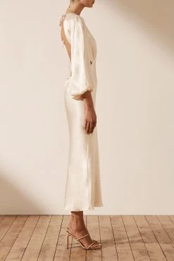 Shona Joy LA LUNE OPEN BACK BALLOON SLEEVE MIDI DRESS - CREAM 10 Shona Joy LA LUNE OPEN BACK BALLOON SLEEVE MIDI DRESS - CREAM