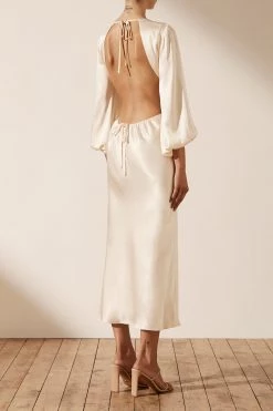 Shona Joy LA LUNE OPEN BACK BALLOON SLEEVE MIDI DRESS - CREAM 11 Shona Joy LA LUNE OPEN BACK BALLOON SLEEVE MIDI DRESS - CREAM