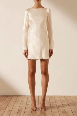 Shona Joy LA LUNE LONG SLEEVE BACKLESS MINI DRESS - CREAM