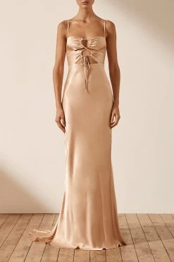 Shona Joy DRESSES LA LUNE LACE FRONT MAXI DRESS - DESERT ROSE