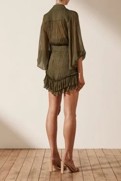 Shona Joy IRIS BUTTON UP RUCHED MINI DRESS - CUMIN