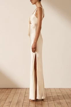 Shona Joy LA LUNE BOW TIE MAXI DRESS - CREAM