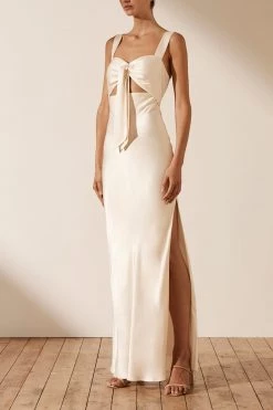 Shona Joy LA LUNE BOW TIE MAXI DRESS - CREAM
