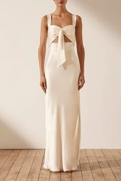 Shona Joy LA LUNE BOW TIE MAXI DRESS - CREAM