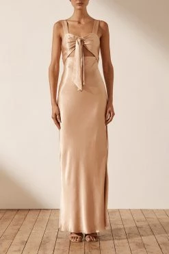 Shona Joy LA LUNE BOW TIE MAXI DRESS - DESERT ROSE
