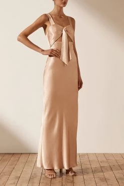 Shona Joy LA LUNE BOW TIE MAXI DRESS - DESERT ROSE
